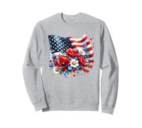 Simpatica camicia con grafica floreale con bandiera USA American 4 July Flowers Felpa