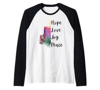 Simpatica Candela dell'Avvento Speranza Amore Gioia Pace Cristiano Natale Maglia con Maniche Raglan