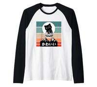 Simpatica Ciotola di Ramen Gatto Luna Piena Silhouette di Maglia con Maniche Raglan
