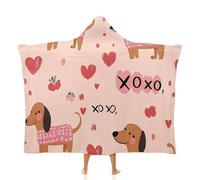 Simpatica coperta con cappuccio a forma di bassotto, mantello in pile indossabile con cane innamorato, morbida coperta in peluche per adulti e bambini, comoda da indossare per campeggio, divano