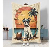 Simpatica coperta per cani Boston Terrier, 101 x 127 cm, divertente, con palme da spiaggia, calda, soffice e pelosa, in flanella, per camera da letto, campeggio, divano, decorazione per animali