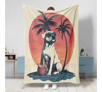 Simpatica coperta per cani boxer, 152 x 203 cm, divertente, con palme da spiaggia, calda, soffice e accogliente, in flanella, per camera da letto, campeggio, viaggi, divano per animali domestici