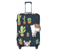 Simpatica copertura per valigie alla moda con stampa di lama e cactus bianchi, protezione per bagagli personalizzata per viaggi e affari, Nero , M