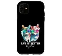 Simpatica coppia di gatti hipster La vita divertente è migliore insieme Custodia per iPhone 11