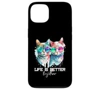 Simpatica coppia di gatti hipster La vita divertente è migliore insieme Custodia per iPhone 13