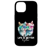 Simpatica coppia di gatti hipster La vita divertente è migliore insieme Custodia per iPhone 14