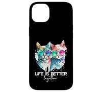 Simpatica coppia di gatti hipster La vita divertente è migliore insieme Custodia per iPhone 14 Plus