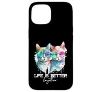 Simpatica coppia di gatti hipster La vita divertente è migliore insieme Custodia per iPhone 15