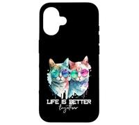 Simpatica coppia di gatti hipster La vita divertente è migliore insieme Custodia per iPhone 16
