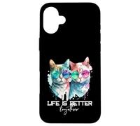 Simpatica coppia di gatti hipster La vita divertente è migliore insieme Custodia per iPhone 16 Plus