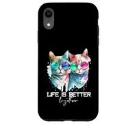 Simpatica coppia di gatti hipster La vita divertente è migliore insieme Custodia per iPhone XR