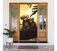 Simpatica coppia di scimmie, decorazione per porta, striscione per porta di benvenuto, sfondo stagionale primaverile estivo portico banner cartello fotografico sfondo per interni ed esterni