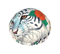 Simpatica cuffia da doccia a doppio strato con tigre bianca taglia unica impedisce ai capelli di aggrovigliarsi durante la doccia e la cura della pelle.