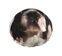 Simpatica cuffia da doccia Boston Terrier per le donne riutilizzabile a doppio strato cuffia da bagno tappi per capelli fascia elastica impermeabile da donna spa salone doccia cappelli per capelli