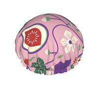 Simpatica cuffia da doccia dolce e gustosa con frutta e foglie di fico, cuffia da doccia riutilizzabile per donna, capelli lunghi, cappello da doccia impermeabile a doppio strato, protezione per cap
