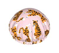 Simpatica cuffia da doccia rosa tigre per donna regolabile doppia impermeabile cappello da doccia protezione dei capelli cappello da doccia riutilizzabile per salone da donna