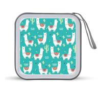 Simpatica custodia per CD con lama, alpaca e cactus bianchi, organizer per 40 CD, collezione DVD, portafoglio per auto, casa, viaggio