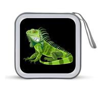 Simpatica custodia protettiva in plastica rigida con iguana verde divertente porta CD e DVD, con cordino portatile, organizer per 40 CD di casa e auto, Stile:, Taglia unica