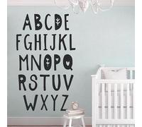 Simpatica decalcomania da parete con stampa dell'alfabeto, lettere dell'alfabeto, adesivo in vinile per cameretta dei bambini, tipografia, decorazione per baby shower, 35 x 57 cm