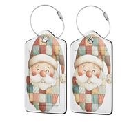 Simpatica e felice etichetta per bagagli con Babbo Natale per valigia, confezione da 2 etichette per bagagli in pelle con patta per la privacy, etichetta identificativa con nome e anello in metallo