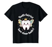 Simpatica Fatina dei Denti e Bacchetta Magica Sorridente Felice Maglietta, Bambini, Nero, 3 Anni