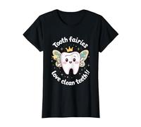 Simpatica Fatina dei Denti e Bacchetta Magica Sorridente Felice Maglietta, Donna, Nero, M