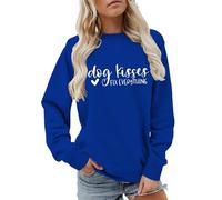 Simpatica felpa autunnale da donna Dog Kisses Everything Graphic Tees allentata a maniche lunghe girocollo pullover top felpe leggere per le donne, Blu, S
