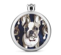 Simpatica fiaschetta per liquori con bulldog francese, rotonda, in acciaio inox, a prova di perdite, per compleanno, regali di Natale, per uomini, donne, damigelle d'onore, feste di nozze, 141,7 g