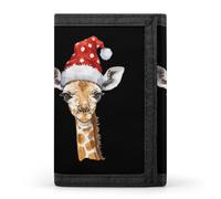 Simpatica giraffa che indossa un cappello di Natale stampato a tre pieghe portafogli tasca frontale fermasoldi con scomparti per carte di credito per uomo donna, Stile:, Taglia unica