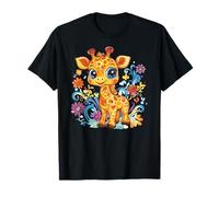 Simpatica giraffa circondata da fiori vivaci Maglietta