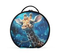 Simpatica Giraffa Spazio Blu Art Trucco Astuccio da Toilette Borse Rotondo Toeletta Scatola Cosmetica Borsa Creativo con Divisori Regolabili per Donna