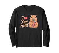Simpatica Grafica per Bambini Capybara I Love School Maglia a Manica