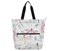 Simpatica libellula bianca libro borsa Art Tote Bag per bambini ragazzi ragazze grande scuola spiaggia borsa shopping bag con cerniera per la scuola shopping spiaggia arcobaleno
