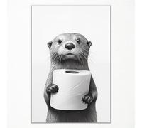 Simpatica lontra artistica da parete, poster divertente con animali per bagno, immagine in bianco e nero, decorazione per il bagno, 30,5 x 40,6 cm, senza cornice