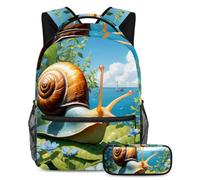 Simpatica lumaca e fiore eleva il tuo stile con il nostro set di 2 zaini, zaino e astuccio di grande capacità, essenziale per ragazzi, ragazze e adolescenti, Multicolore, B：29.4x20x40cm\