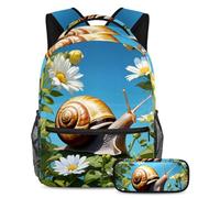 Simpatica lumaca e fiore fanno una dichiarazione a scuola con il set di 2 zaini per bambini per ragazzi ragazze adolescenti, zaino e astuccio duo, Multicolore, B:29.4x20x40cm P:19x7.5x3.8cm, Zaini