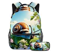 Simpatica lumaca e fiore rimangono organizzati con stile con questo set di 2 zaini per ragazzi ragazze adolescenti, perfetto per viaggi e studenti, Multicolore, B：29.4x20x40cm P：19x7.5x3.8cm, Zaini