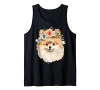 Simpatica maglietta unisex con design a forma di pomerania con corona di fiori Canotta