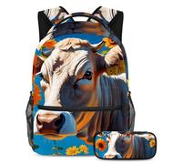 Simpatica mucca e fiore si preparano per il successo con il nostro set di 2 zaini per bambini, perfetto per ragazzi ragazze adolescenti, dotato di uno zaino di grande capacità e un astuccio,