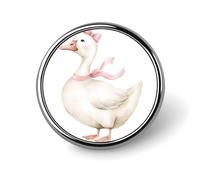 Simpatica oca bianca che indossa una collana con fiocco rosa spilla rotonda per uomo donna moda distintivo collare pin vestito giacca zaino accessori