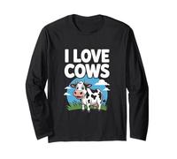 Simpatica opera d'arte con animali da fattoria I Love Cows Maglia a Manica
