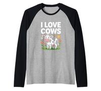 Simpatica opera d'arte con animali da fattoria I Love Cows Maglia con Maniche Raglan