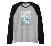 Simpatica opera d'arte con animali da fattoria I Love Cows Maglia con Maniche Raglan