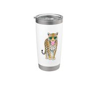 Simpatica pantera con occhiali a forma di cuore in gomma da masticare Sassy Animal Art Bicchiere termico in acciaio inox doppia parete