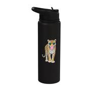 Simpatica pantera con occhiali a forma di cuore in gomma da masticare Sassy Animal Art Stainless Steel Insulated Water Bottle