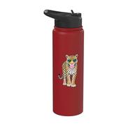 Simpatica pantera con occhiali a forma di cuore in gomma da masticare Sassy Animal Art Stainless Steel Insulated Water Bottle