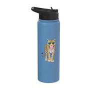 Simpatica pantera con occhiali a forma di cuore in gomma da masticare Sassy Animal Art Stainless Steel Insulated Water Bottle