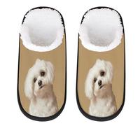 Simpatica pantofola maltese per donne e uomini, pantofole da viaggio in peluche per interni, Multicolore, 8/11 UK Wide
