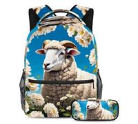 Simpatica pecora e fiore un abbinamento perfetto per la tua piccola stella, set di 2 zaini per bambini, zaino e astuccio, Multicolore, B：29.4x20x40cm P：19x7.5x3.8cm, Zaini Daypack