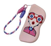 Simpatica per occhiali da sole, con cerniera, in silicone, con cinturino da polso, per organizzare e riporre gli occhiali, rosa, Refer to description